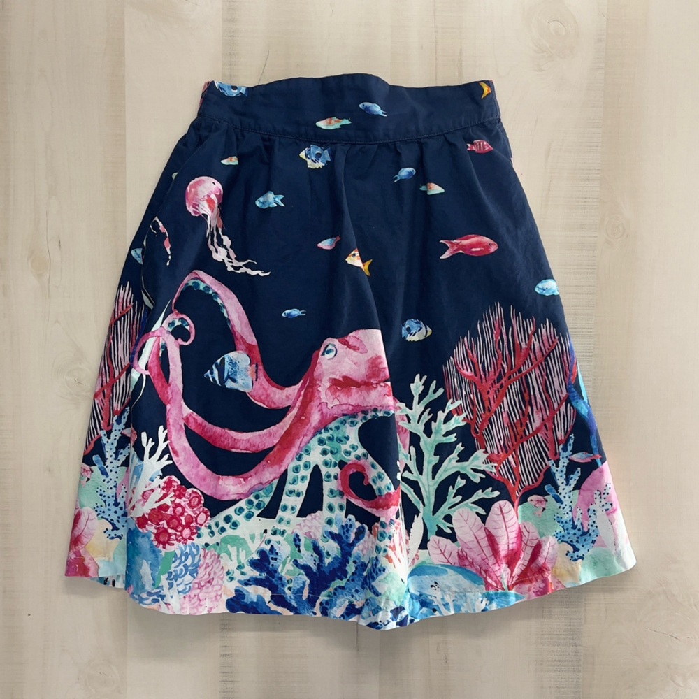 MODCLOTH octopus under the sea printed skirt funky artsy artist navy blue XS